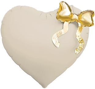 Шар (22''/56 см) Сердце, Золотой бант, Кремовый, Сатин, 1 шт. в уп.